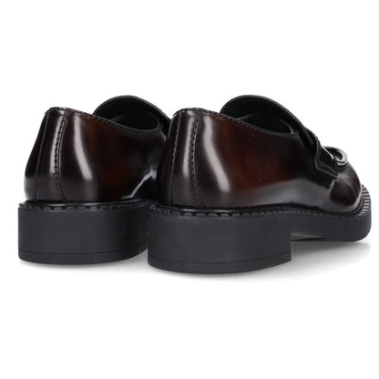 PRADA Brushed Leather Loafers Brown/Silver Size 8.5
