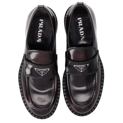 PRADA Brushed Leather Loafers Brown/Silver Size 8.5