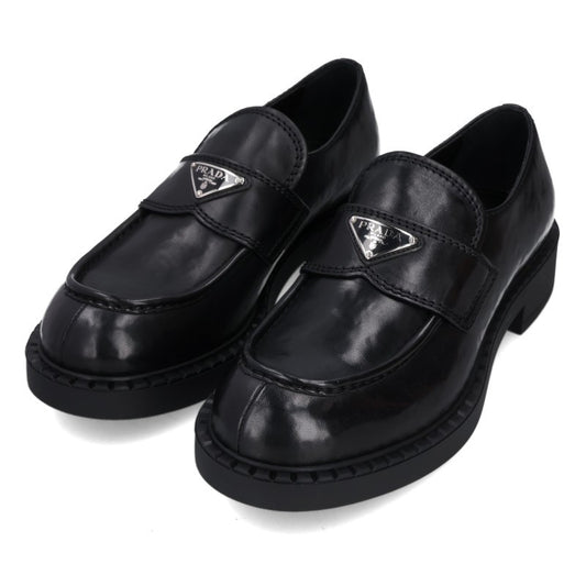 PRADA FW26 Triangle Plate Loafers Black/Silver Size 8