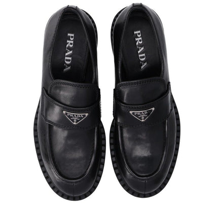PRADA FW26 Triangle Plate Loafers Black/Silver Size 8