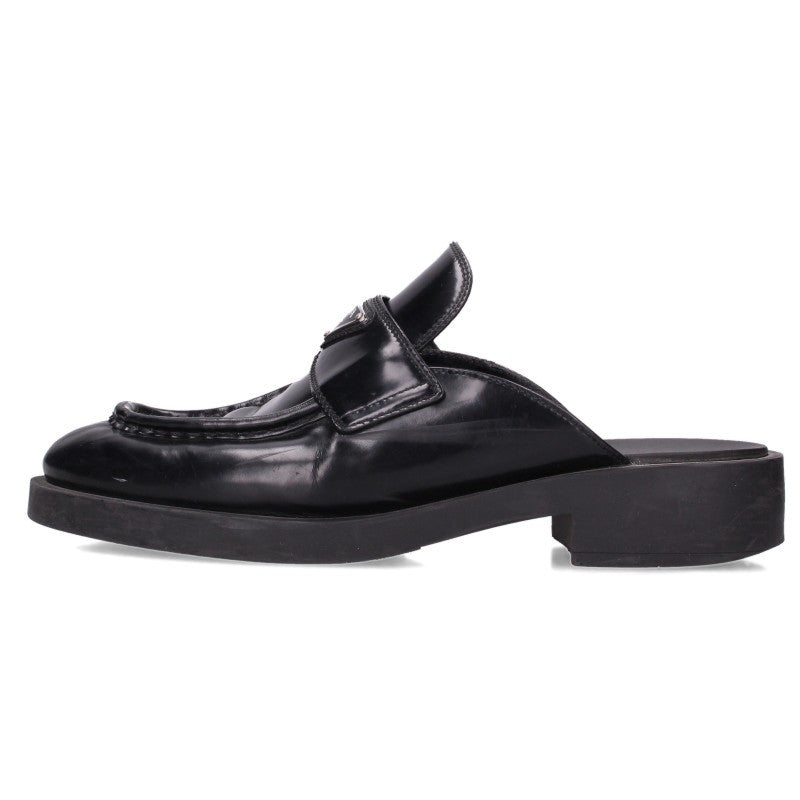 PRADA Black Leather Triangle Logo Mules Sandals Size EU 41