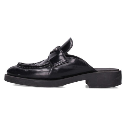 PRADA Black Leather Triangle Logo Mules Sandals Size EU 41