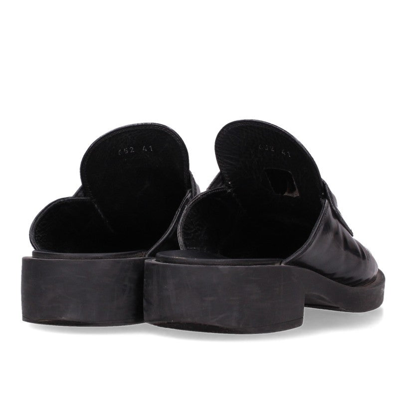 PRADA Black Leather Triangle Logo Mules Sandals Size EU 41