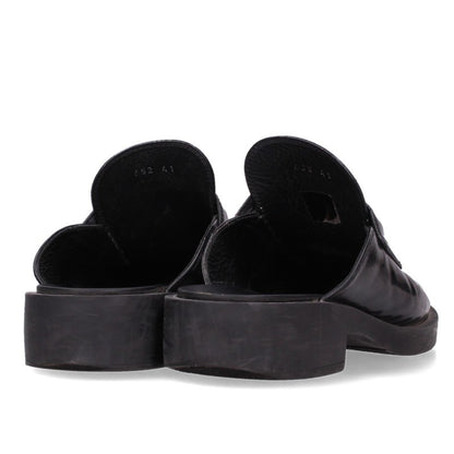 PRADA Black Leather Triangle Logo Mules Sandals Size EU 41