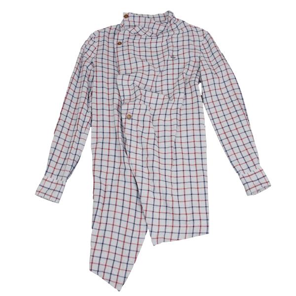 Vivienne Westwood MAN Cotton Check Drape Light Gray Shirt Size 44