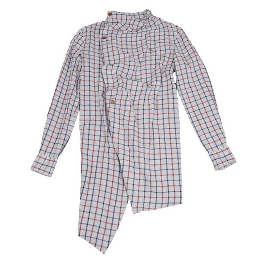 Vivienne Westwood MAN Cotton Check Drape Light Gray Shirt Size 44