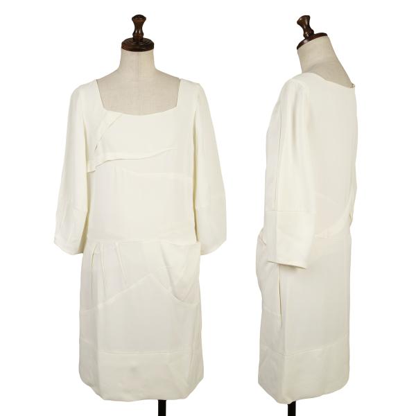 Chloe Silk Bias-Cut 3/4 Sleeve Dress Off-White Size 34