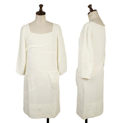 Chloe Silk Bias-Cut 3/4 Sleeve Dress Off-White Size 34