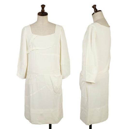Chloe Silk Bias-Cut 3/4 Sleeve Dress Off-White Size 34