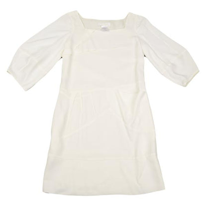 Chloe Silk Bias-Cut 3/4 Sleeve Dress Off-White Size 34