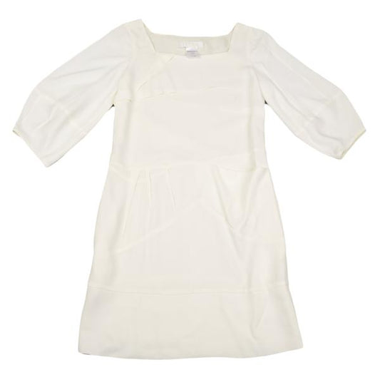 Chloe Silk Bias-Cut 3/4 Sleeve Dress Off-White Size 34