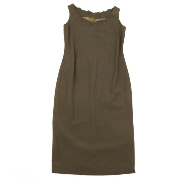 GIVENCHY Wool Gather Neck Sleeveless Dress Green Size 38