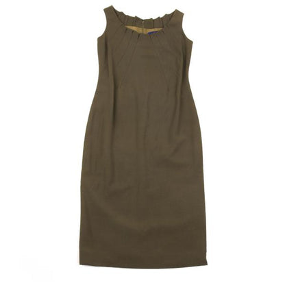 GIVENCHY Wool Gather Neck Sleeveless Dress Green Size 38