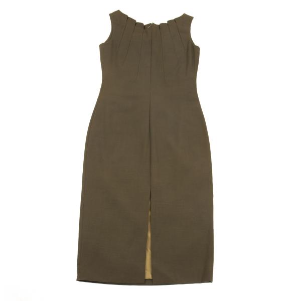 GIVENCHY Wool Gather Neck Sleeveless Dress Green Size 38