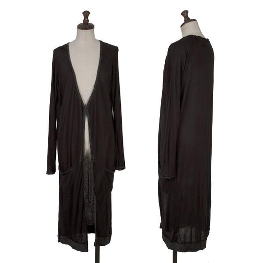 LANVIN Silk Piping Buttonless Long Cardigan Black Size M