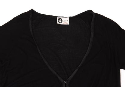 LANVIN Silk Piping Buttonless Long Cardigan Black Size M