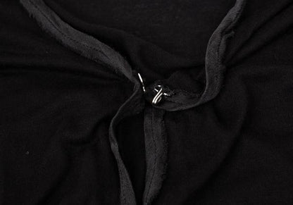 LANVIN Silk Piping Buttonless Long Cardigan Black Size M