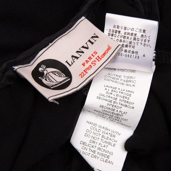 LANVIN Silk Piping Buttonless Long Cardigan Black Size M