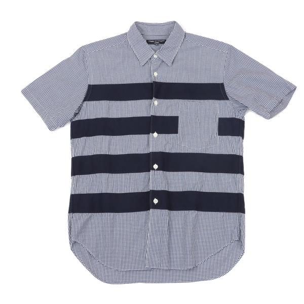 COMME des GARCONS HOMME Tape Trim Gingham Navy White Shirt Size XS