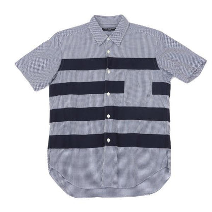 COMME des GARCONS HOMME Tape Trim Gingham Navy White Shirt Size XS