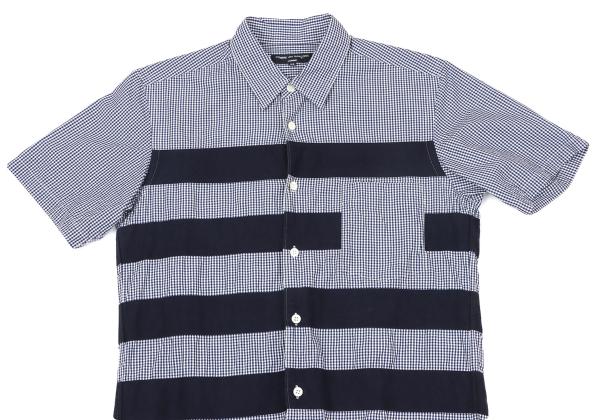 COMME des GARCONS HOMME Tape Trim Gingham Navy White Shirt Size XS