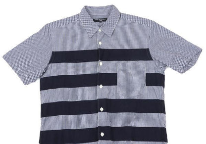 COMME des GARCONS HOMME Tape Trim Gingham Navy White Shirt Size XS