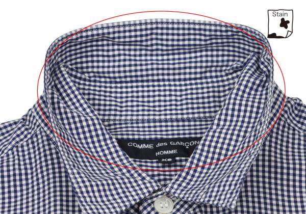 COMME des GARCONS HOMME Tape Trim Gingham Navy White Shirt Size XS