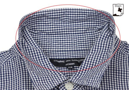 COMME des GARCONS HOMME Tape Trim Gingham Navy White Shirt Size XS
