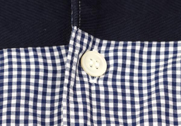 COMME des GARCONS HOMME Tape Trim Gingham Navy White Shirt Size XS