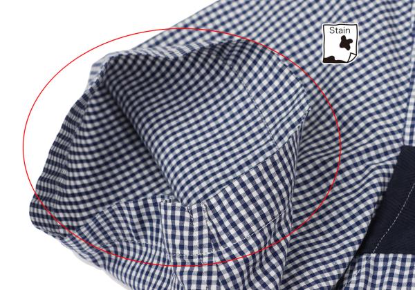 COMME des GARCONS HOMME Tape Trim Gingham Navy White Shirt Size XS
