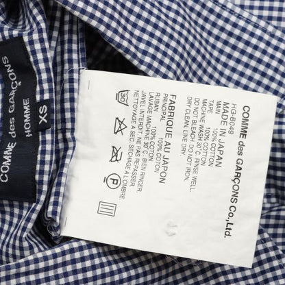 COMME des GARCONS HOMME Tape Trim Gingham Navy White Shirt Size XS