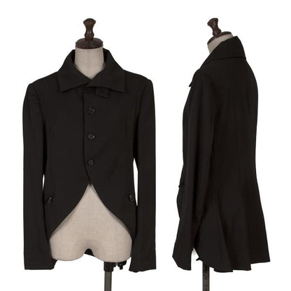 Y's Wool Gabardine Zip Pocket Tail Jacket Black Size 2