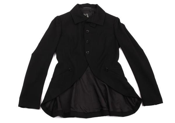Y's Wool Gabardine Zip Pocket Tail Jacket Black Size 2