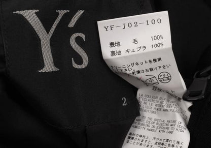 Y's Wool Gabardine Zip Pocket Tail Jacket Black Size 2