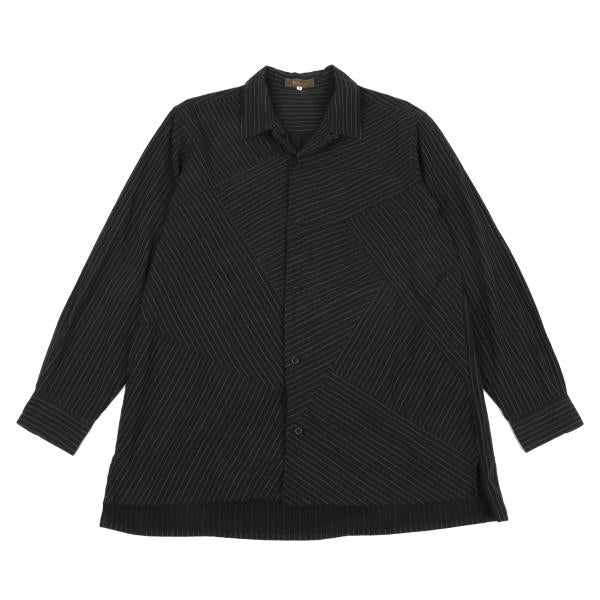 Y's for men Zigzag Stripe Panel Shirt Black Cotton Size 3