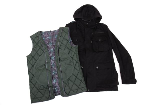 Y-3 Checker Quilted Detachable Hood Jacket Black Size M