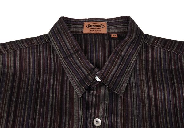 MISSONI Linen Cotton Stripe Long Sleeve Shirt Purple Size 48