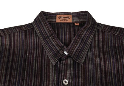MISSONI Linen Cotton Stripe Long Sleeve Shirt Purple Size 48