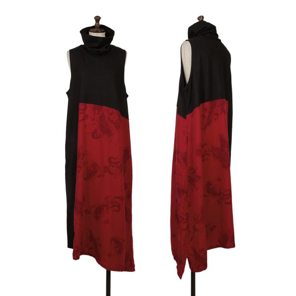 Y's 18AW Wool Paisley Print Paneled Dress Black/Red Size 1