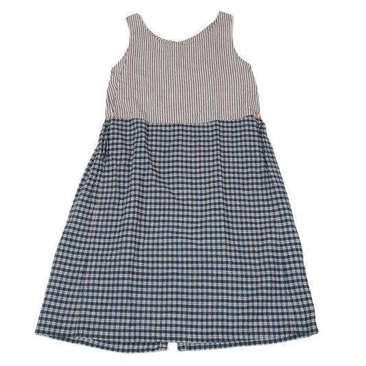 45rpm Cotton Linen Stripe Check Sleeveless Dress Blue Size M