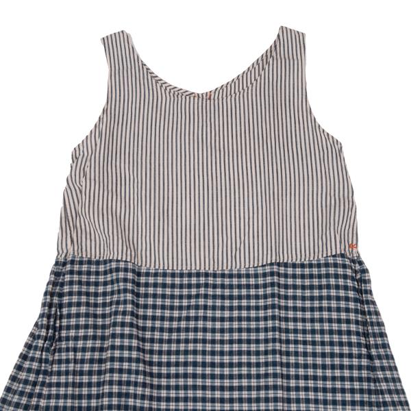 45rpm Cotton Linen Stripe Check Sleeveless Dress Blue Size M