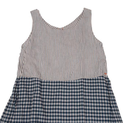 45rpm Cotton Linen Stripe Check Sleeveless Dress Blue Size M