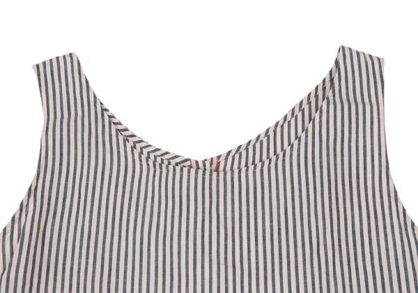 45rpm Cotton Linen Stripe Check Sleeveless Dress Blue Size M