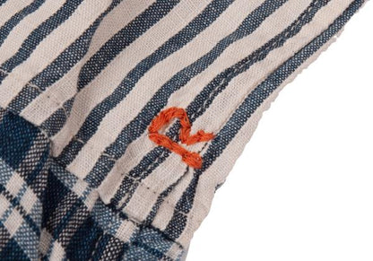 45rpm Cotton Linen Stripe Check Sleeveless Dress Blue Size M