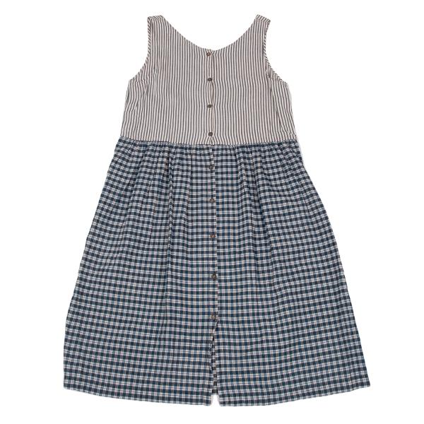 45rpm Cotton Linen Stripe Check Sleeveless Dress Blue Size M