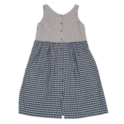 45rpm Cotton Linen Stripe Check Sleeveless Dress Blue Size M