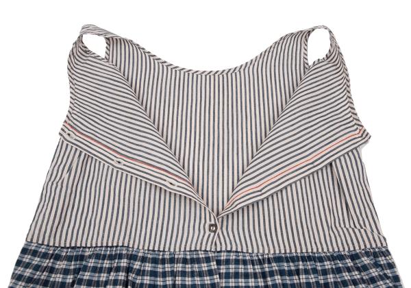 45rpm Cotton Linen Stripe Check Sleeveless Dress Blue Size M