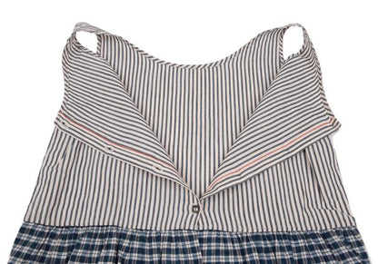 45rpm Cotton Linen Stripe Check Sleeveless Dress Blue Size M