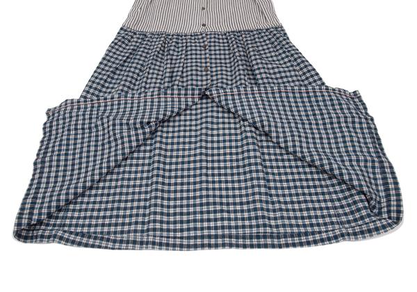 45rpm Cotton Linen Stripe Check Sleeveless Dress Blue Size M