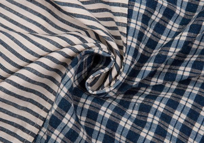 45rpm Cotton Linen Stripe Check Sleeveless Dress Blue Size M